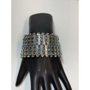 Lucky Brand Zig Zag Gun Metal & Blue Crystal Rhinestone Stretch Bracelet